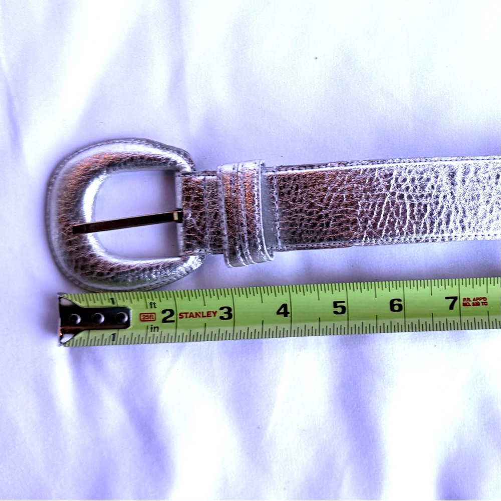 Leather Belt Anne Klein II Size L Silver Vintage with Horseshoe Shaped Buckle